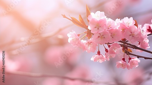 Sakura flower background closeup with soft focus and sunlight, blurred background