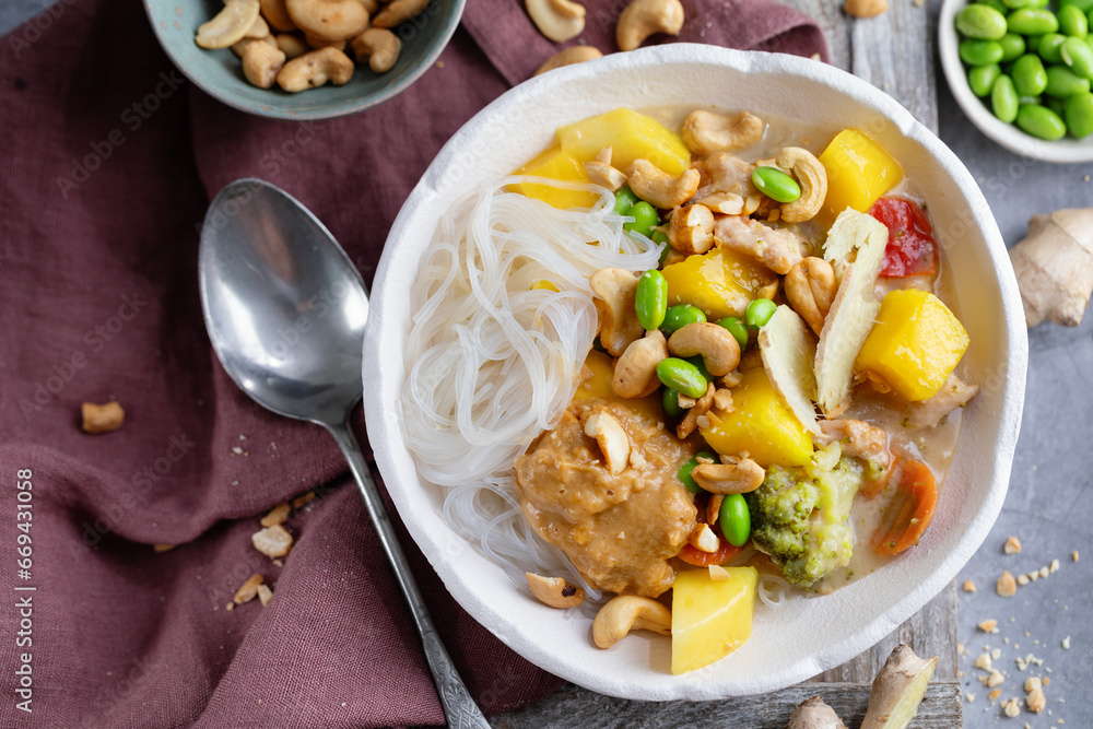 Asian noodle bowl or soup served on table Asian noodle bowl or soup served on table