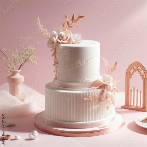 wedding cake product photo on pastel background. ai generative
