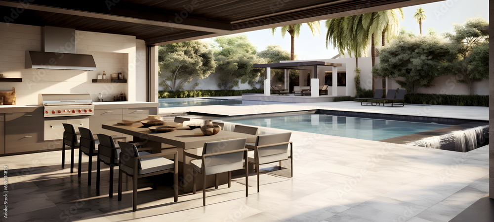 dining table near the pool, modern design