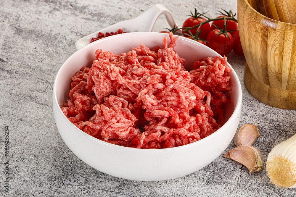 Minced beef meat in the bowl Minced beef meat in the bowl