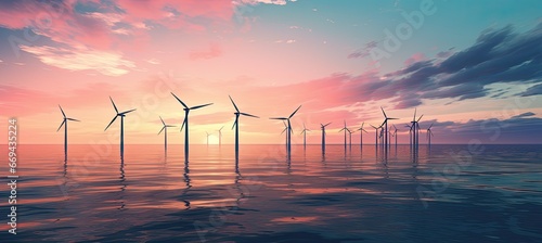  many wind turbines on the ocean © jambulart