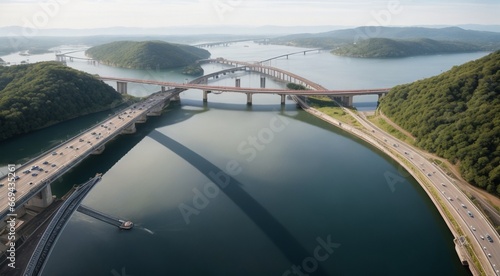 panoramic view of bridges with lake, top view of bridges, landscape with bridges, view of the bridge over river © Gegham
