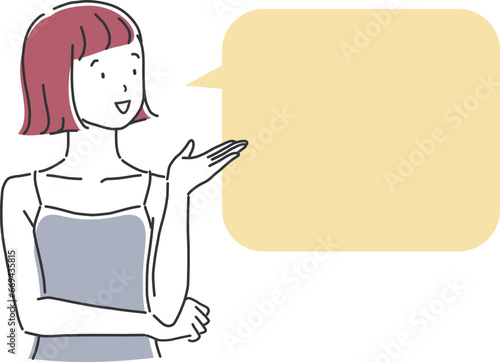 笑顔で説明をする女性のイラスト素材