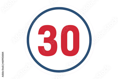 This icon represents a speed limit of 30. It is a flat color design vector illustration.Generative AI