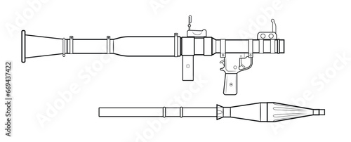 Vector illustration of soviet anti-tank grenade launcher RPG-7 and the rocket. Right side.