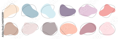 Color liquid irregular amoeba blob shapes vector collection isolated on white background. Pastel colors fluid bobble blotch forms set, deform drops graphic elements