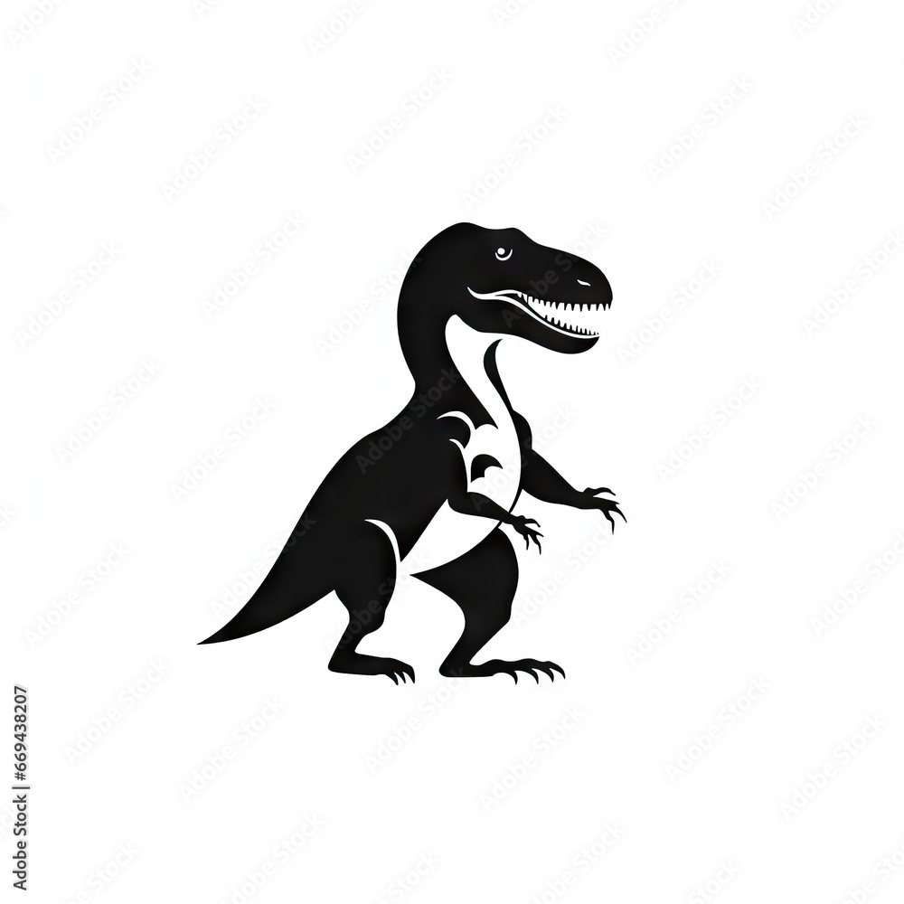 Dinosaur black icon on white background AI generative image Dinosaur black icon on white background AI generative image