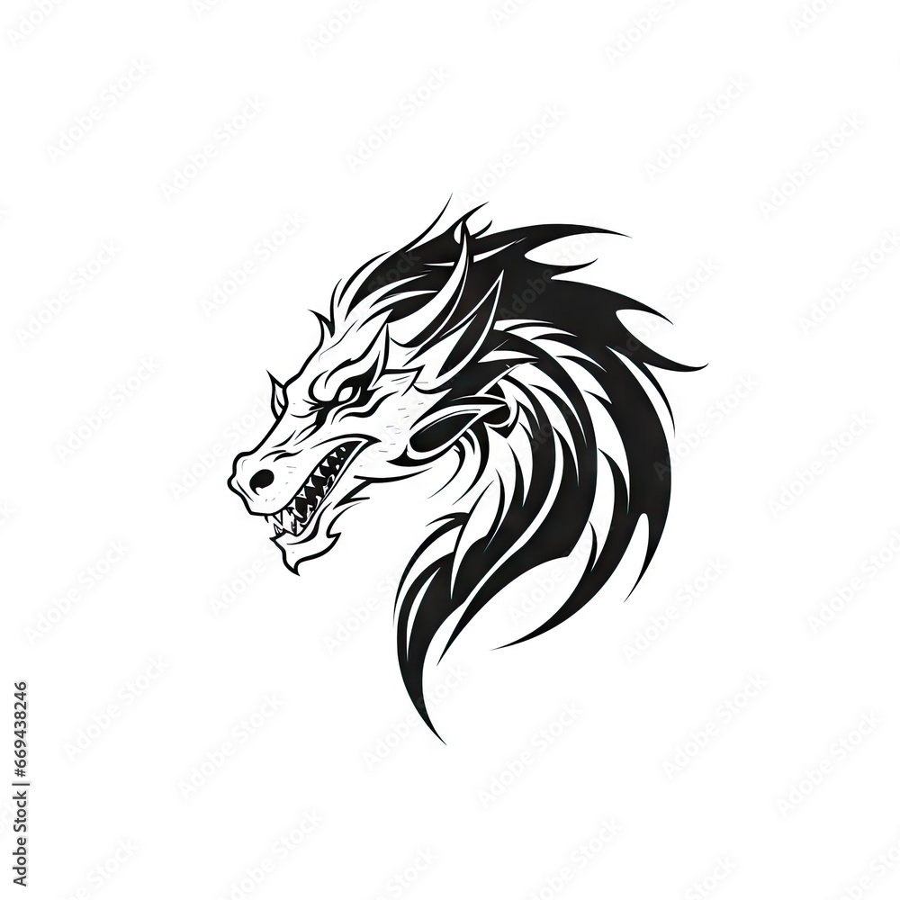 Dragon Icon, Chinese Draco Tattoo, Minimal Fantasy Dragon Isolated, New Year 2024 Symbol Dragon Icon, Chinese Draco Tattoo, Minimal Fantasy Dragon Isolated, New Year 2024 Symbol
