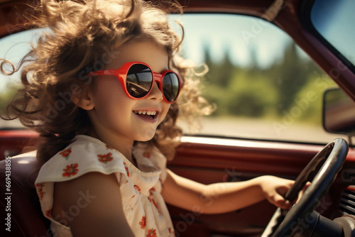 Travel happy child cute girl childhood car