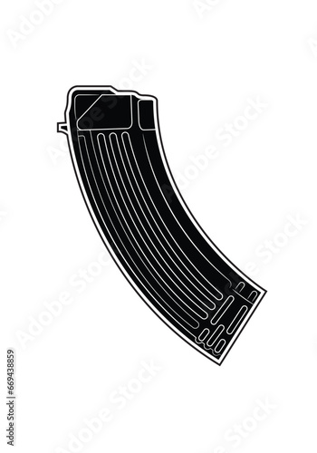 Vector illustration of an assault rifle magazine. Black. Right side.