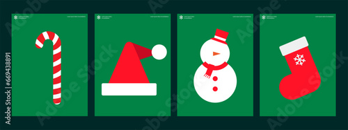Poster of Chrismas. A set of flat vector illustrations. December 25. Minimalist, geometric, background pattern, icon. Perfect for poster, media banner, cover or postcard.
