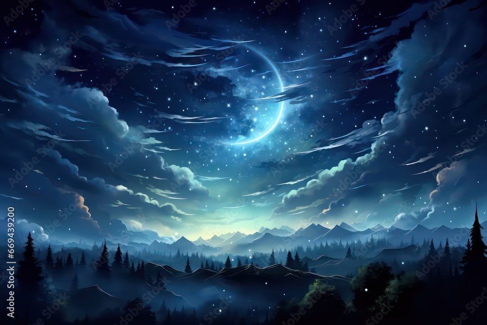 landscape with stars and clouds