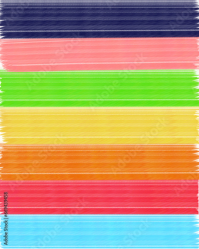 Fondo de rayas de colores con pincel de brocha.   Hoja de rayas de color rosa, amarillo, verde, naranja y azul efecto pintura. Imagen sin fondo.