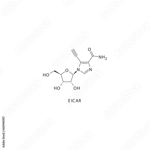 EICAR flat skeletal molecular structure Antiviral drug used in Influenza treatment. Vector illustration scientific diagram.