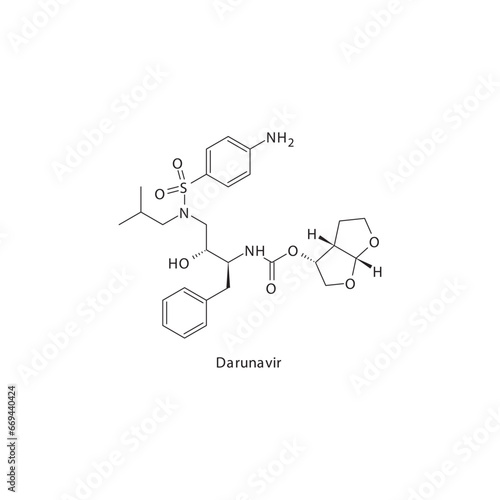 Darunavir  flat skeletal molecular structure Protease inhibitor antivral drug used in HIV treatment. Vector illustration scientific diagram.