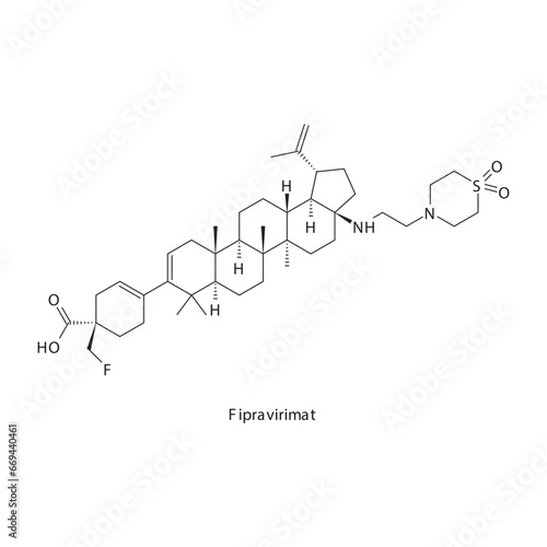 Fipravirimat flat skeletal molecular structure Maturation Inhibitor antiviral drug used in HIV treatment. Vector illustration scientific diagram.