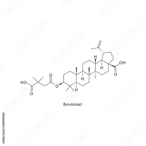 Bevirimat  flat skeletal molecular structure Maturation Inhibitor antiviral drug used in HIV treatment. Vector illustration scientific diagram.