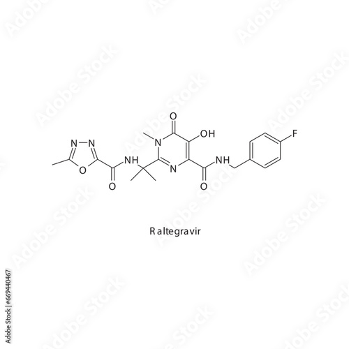 Raltegravir flat skeletal molecular structure Integrase Inhibitor antiviral drug used in HIV treatment. Vector illustration scientific diagram.