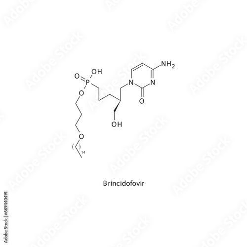 Brincidofovir flat skeletal molecular structure Nucleic acid inhibitor antiviral drug used in Smallpox treatment. Vector illustration scientific diagram.
