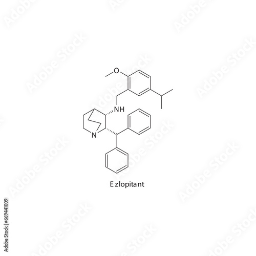 Ezlopitant  flat skeletal molecular structure Neurokinin receptor antagonist NKI1 drug used in Irritable bowel syndrome, IBS treatment. Vector illustration scientific diagram.