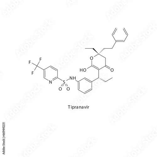 Tipranavir  flat skeletal molecular structure Protease inhibitor antivral drug used in HIV treatment. Vector illustration scientific diagram.