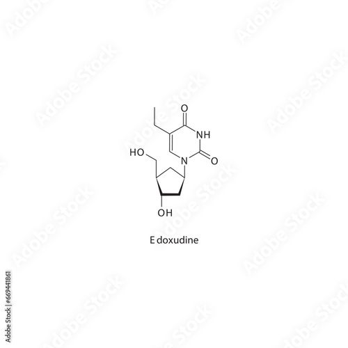 Edoxudine flat skeletal molecular structure Pyrimidine analogue antiviral drug used in Herpes simplex virus treatment. Vector illustration scientific diagram.