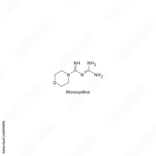Moroxydine flat skeletal molecular structure Antiviral drug used in Influenza treatment. Vector illustration scientific diagram.