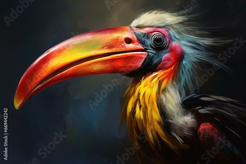 Colorful bird with a large beak. Generative AI