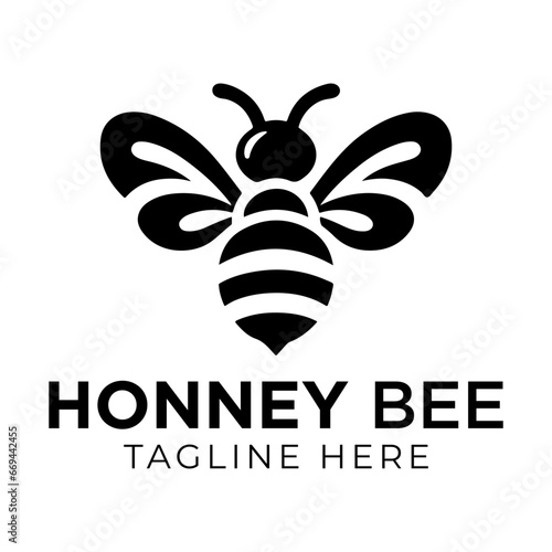 Honey bee logo design template with vector illustration. Flying honey bee icon symbol in line, flat, and color style. Vector illustration
