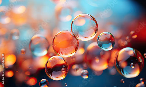 Abstract background with small and large soap bubbles. photo