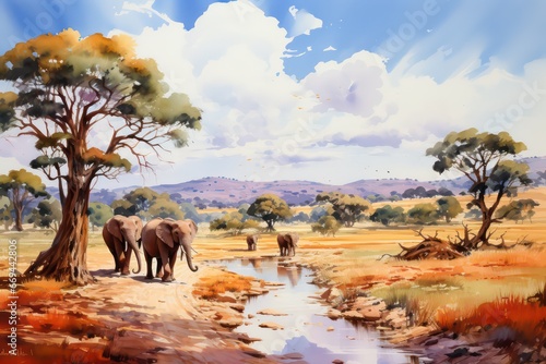 herd of elephants in the savannah