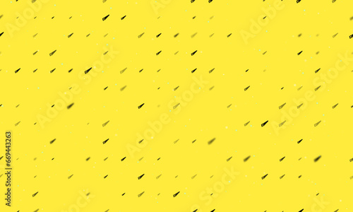 Seamless background pattern of evenly spaced black hand saw symbols of different sizes and opacity. Vector illustration on yellow background with stars