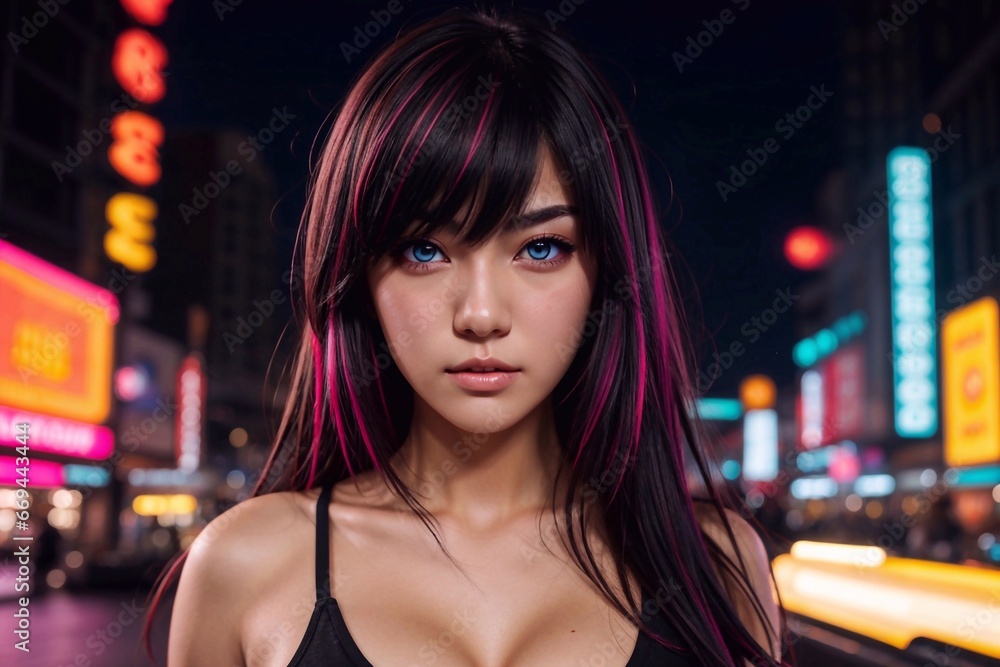 Asian girl in the city at night Asian girl in the city at night