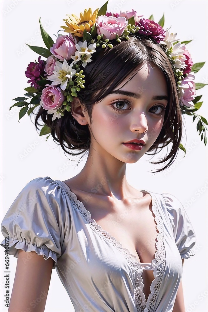 beautiful woman with flower crown. design