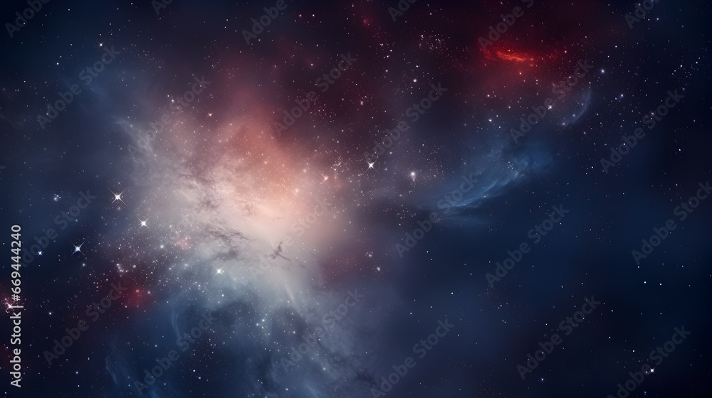 Fototapeta premium Stunning celestial view showcasing a vibrant nebula amidst a sea of shimmering stars, capturing the vast beauty of the universe.
