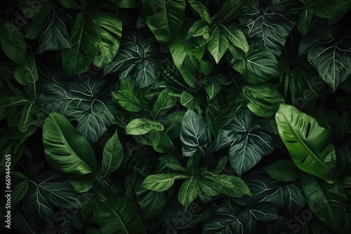 Jungle leaves monstera background. Top view  Generative AI