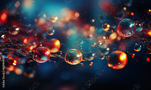 Blue background with small and large soap bubbles.