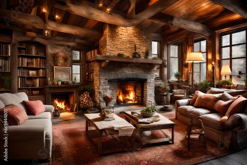 A warm and inviting fireplace with crackling logs, perfect for cozying up on Christmas Eve. © HASHMAT