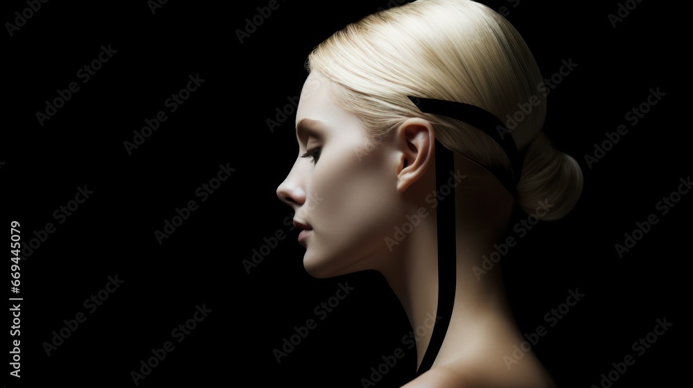 Portrait of a beautiful woman with blond hair on a black background Generative AI Portrait of a beautiful woman with blond hair on a black background Generative AI