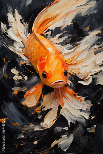 Abstract goldfish in water acrylic painting style 