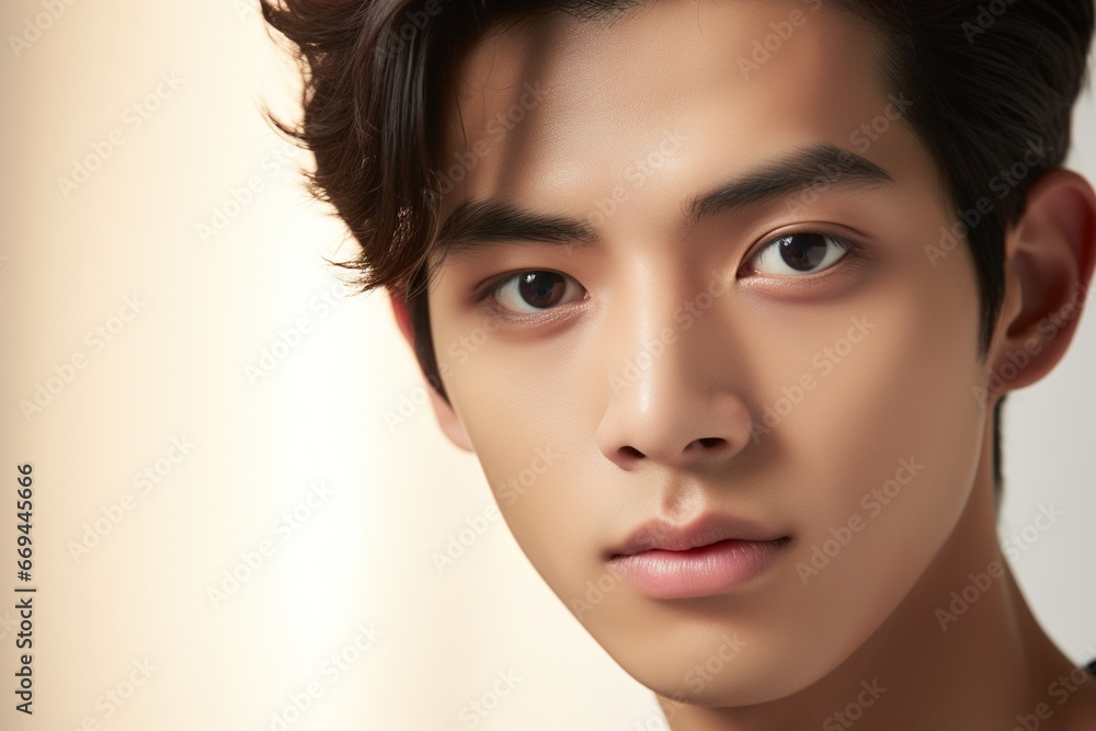 Naklejka premium Portrait of handsome young asian man with clean skin, studio shot