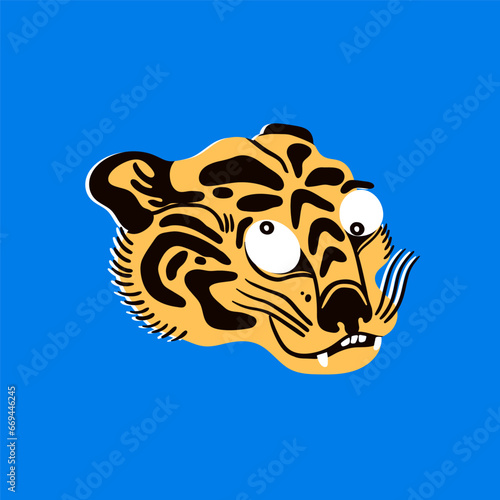 Abstract Tiger or leopard. Unique, cartoon, quirky style. Hand drawn trendy Vector illustration. Funny colorful character. Isolated design element. Poster, print, logo, sticker, tattoo idea template