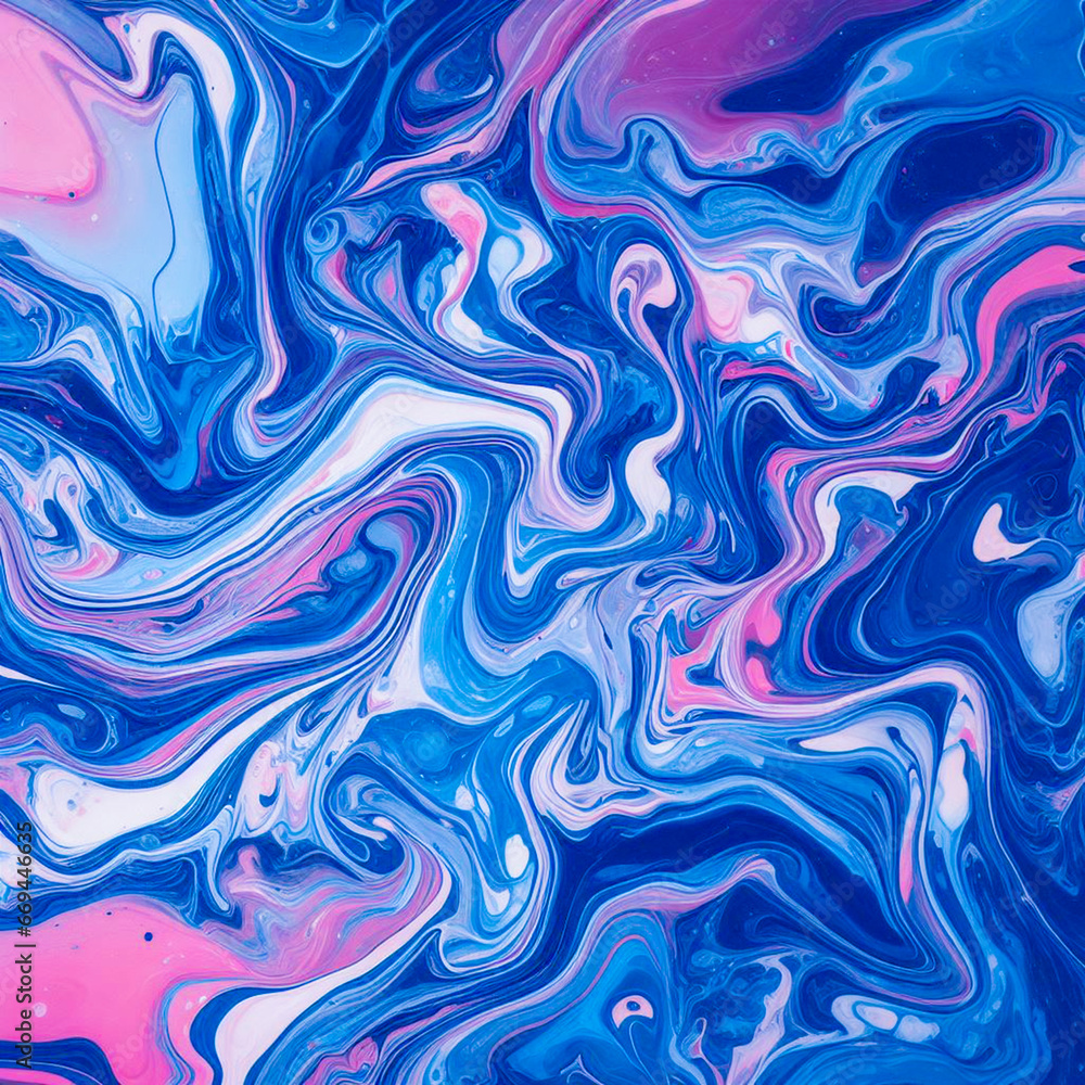 Fototapeta premium Marbled blue and pink abstract background. Liquid marble gradient mixing ink pattern watercolor acid wash texture colorful
