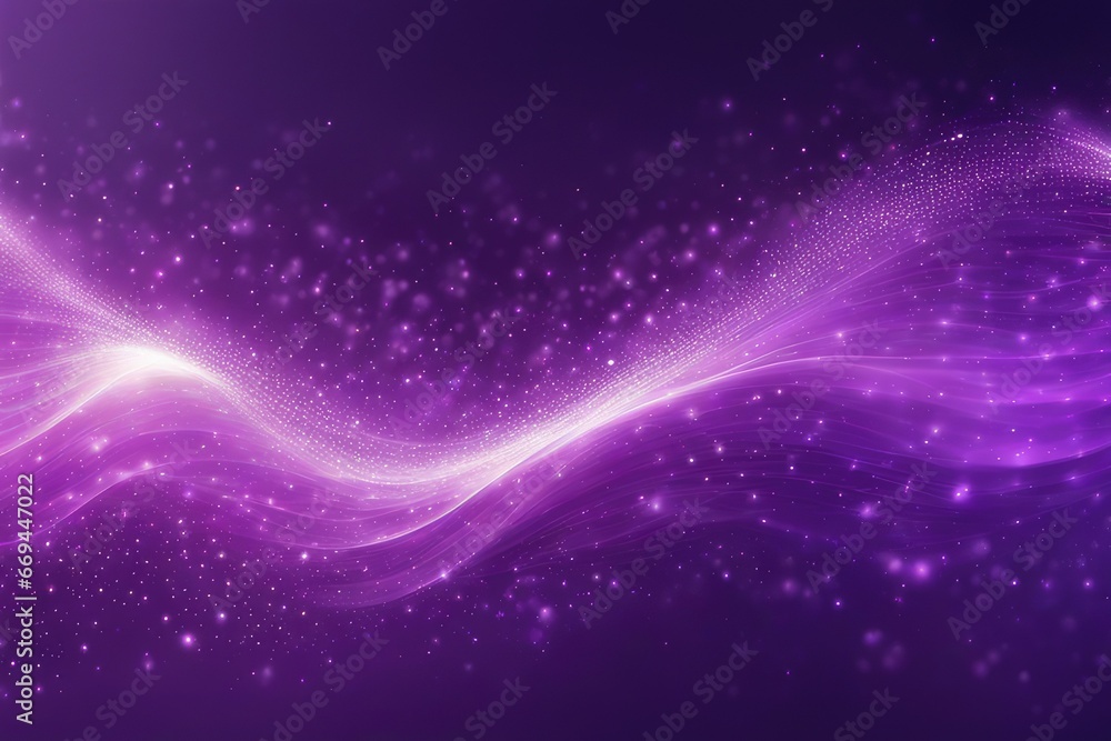 Fototapeta premium digital dark purple particles wave and light abstract background with shining dots stars