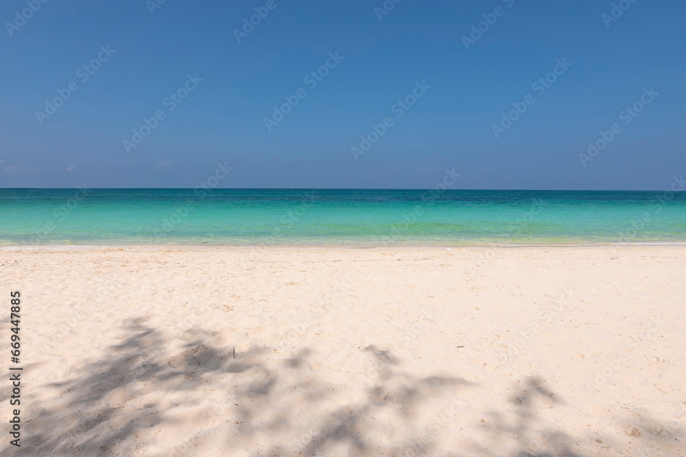 Calm and perfect weather at the famous White Beach in Boracay Island, Philippines. Empty and devoid of tourists. White sand beach paradise background. Calm and perfect weather at the famous White Beach in Boracay Island, Philippines. Empty and devoid of tourists. White sand beach paradise background.