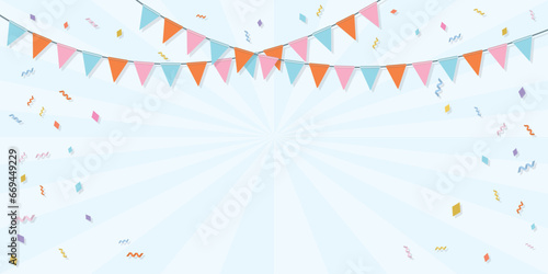 Colorful hanging flag garlands vector illustration. Party background template have blank space.