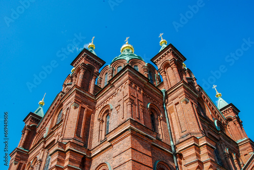 The exterior of Uspenski Cathedral in the city center of Helsinki, Finland photo