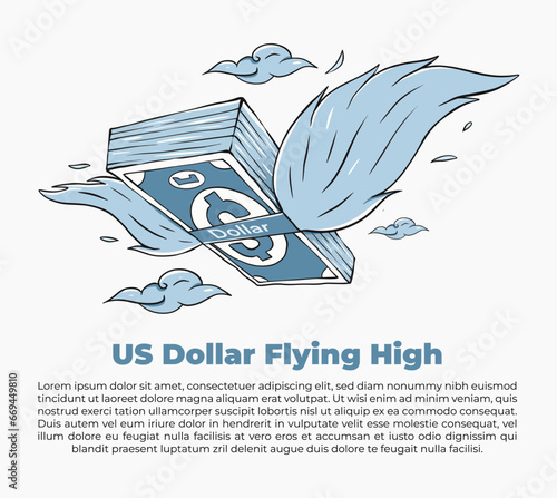 United States Dollar Flying High. Vector Illustrator for Banner background