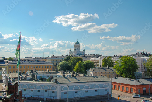 The cityscape of Helsinki with Tuomiokirkko Helsinki Cathedral, the Finnish Evangelical Lutheran cathedral of the Diocese of Helsinki, Finland